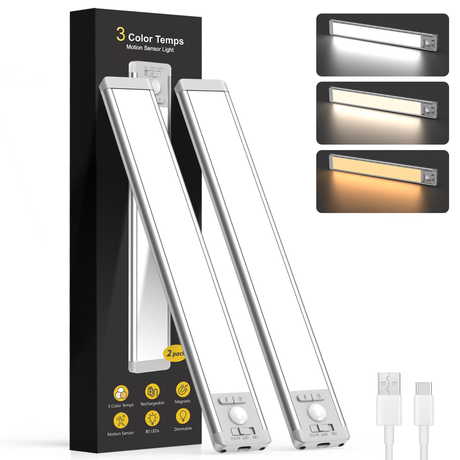 Bilonly Schrankbeleuchtung Led Lampe mit Bewegungsmelder, Unterbauleuchte Küche LED mit Sensor