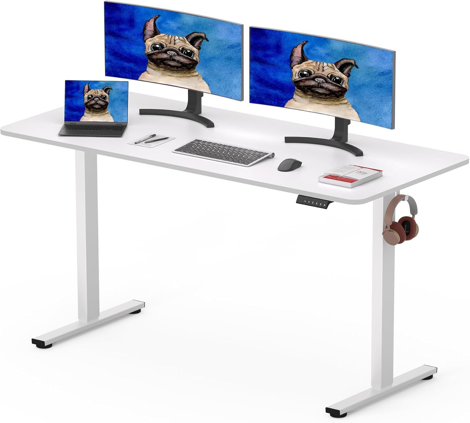SANODESK Q1 Escritorio Elevable Eléctrico 120 x 60 cm, con Tablero Entero, Altura Ajustable, con 4 preajustes de Memoria de Altura, Panel Inteligente, Ideal para Oficina en casa (Blanco)