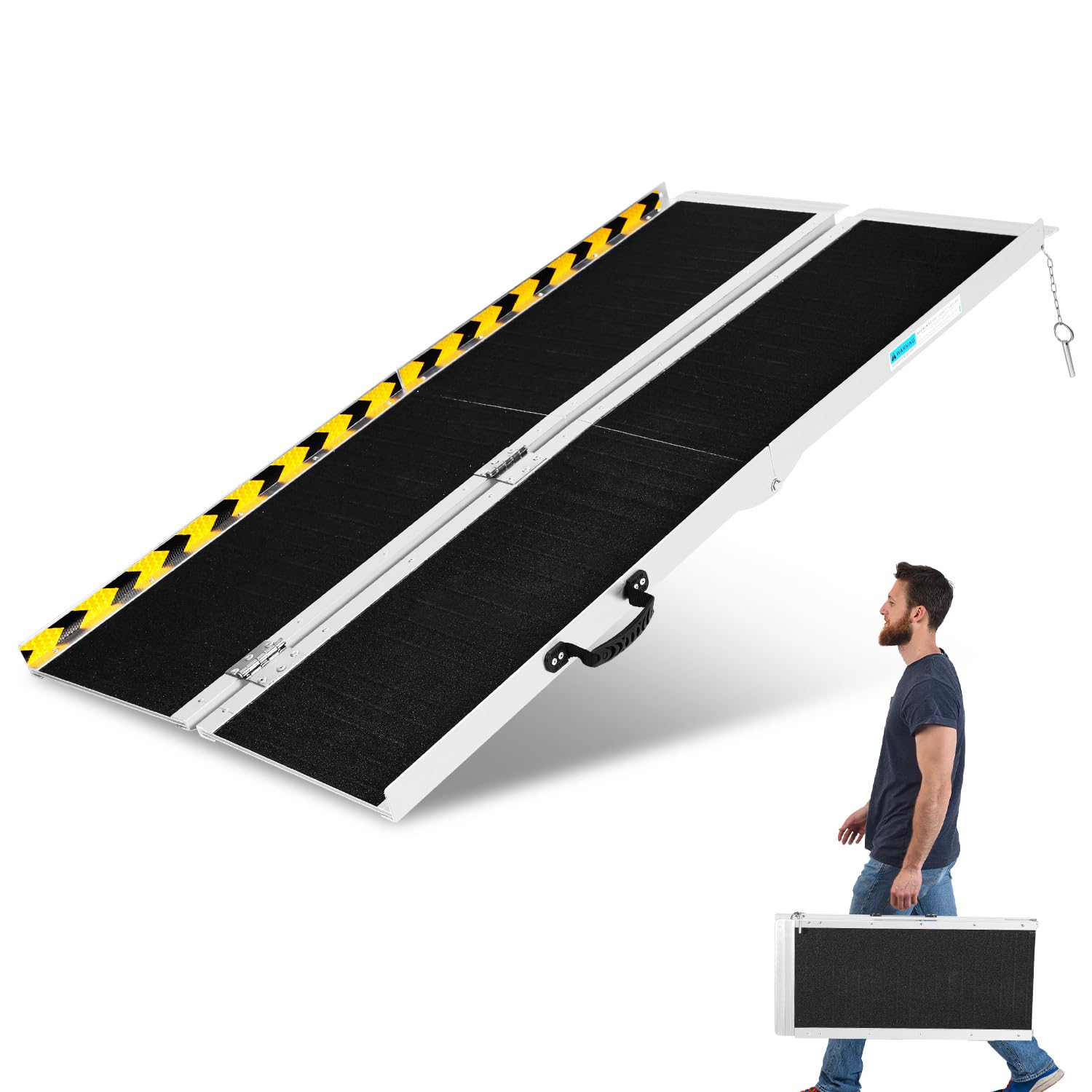 Rampa portatile per sedia a rotelle, 152 cm, in alluminio, antiscivolo, portata fino a 270 kg, pieghevole, adatta per scale, gradini, soglia delle porte e altro ancora