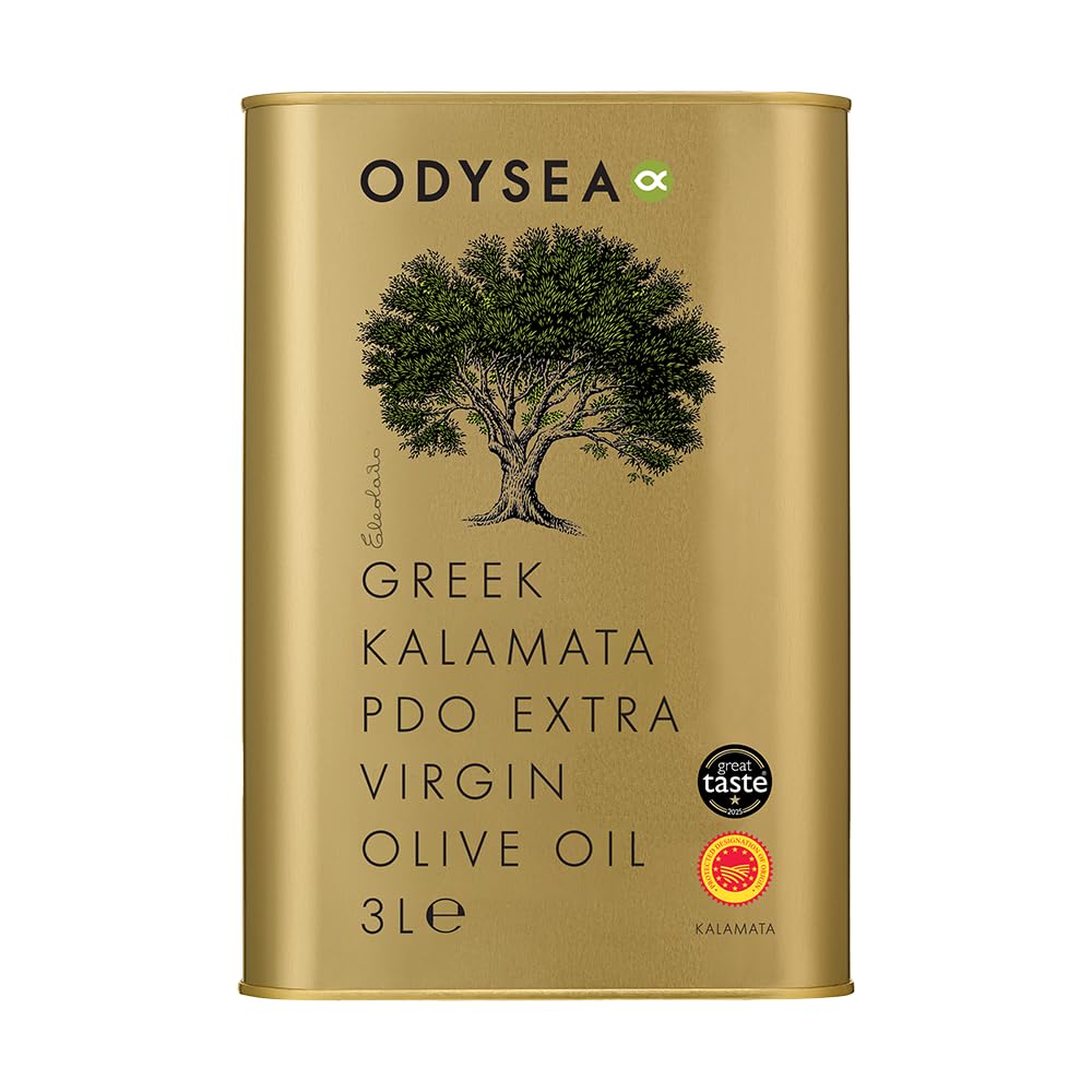 OdyseaGreek PDO Kalamata Extra Virgin Olive Oil Tin, 3 Litre