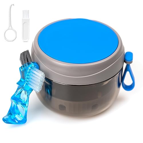 Estuche para dentaduras postizas a prueba de fugas, taza de baño para viajes, vasos grises para remojar dentaduras completas y parciales,