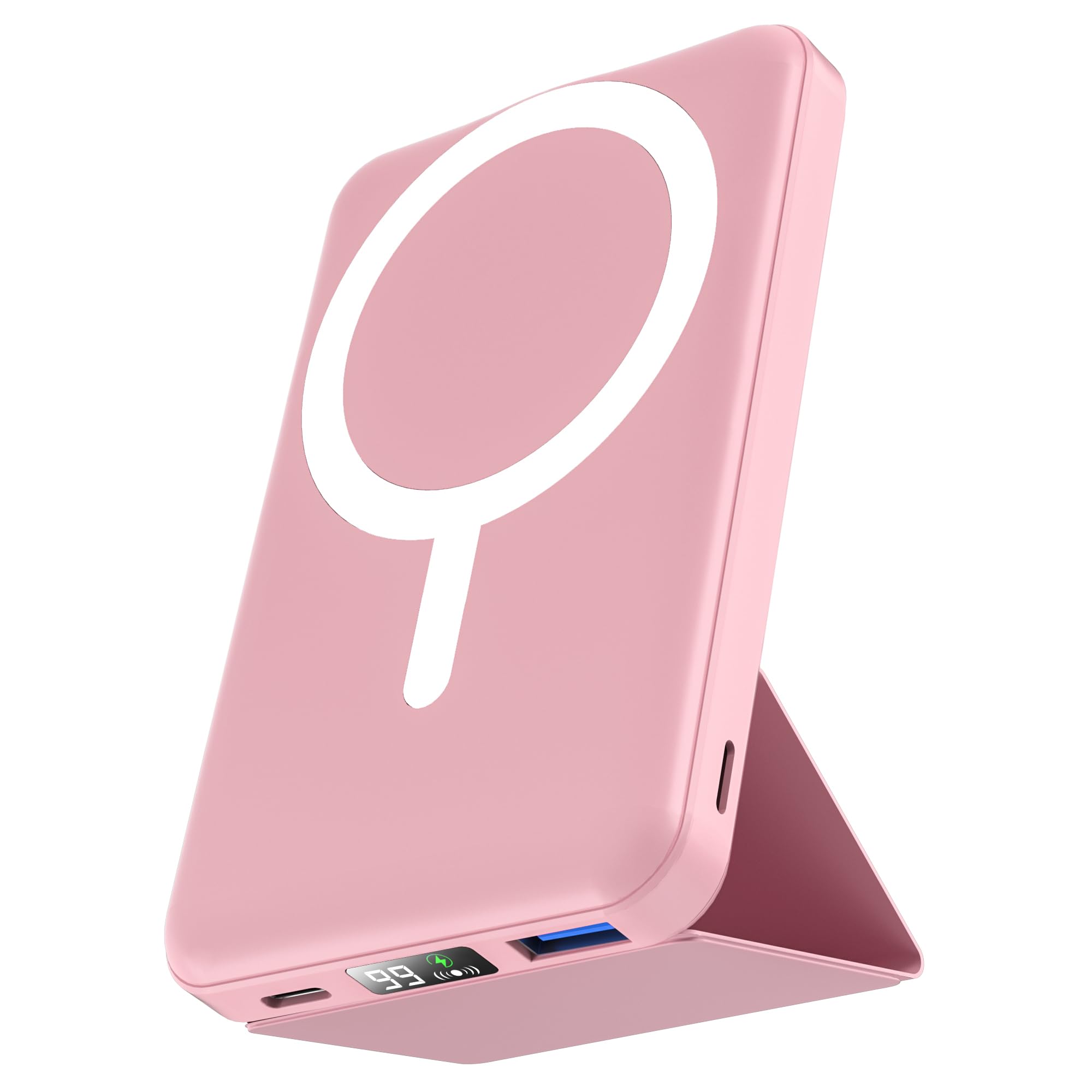 podoru for MagSafe Power Bank 10000 mAh, Foldable Magnetic Portable Charger | 22.5W PD Fast Charging, with USB-C Cable LED Display, Wireless Battery Pack for iPhone 17/16/15/14/13/12 Series-Pink