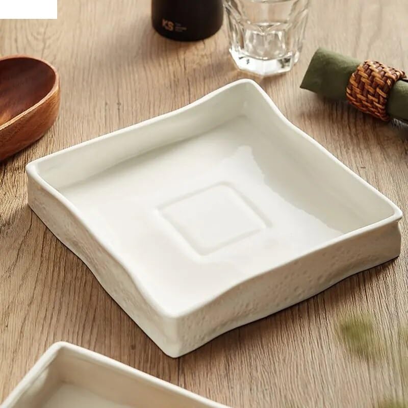Piatti piani in ceramica per ristorante, quadrati, struttura roccia, spessa, piatto da dessert, snack, stoviglie per uso domestico, piatti freddi (A 16,5 cm)
