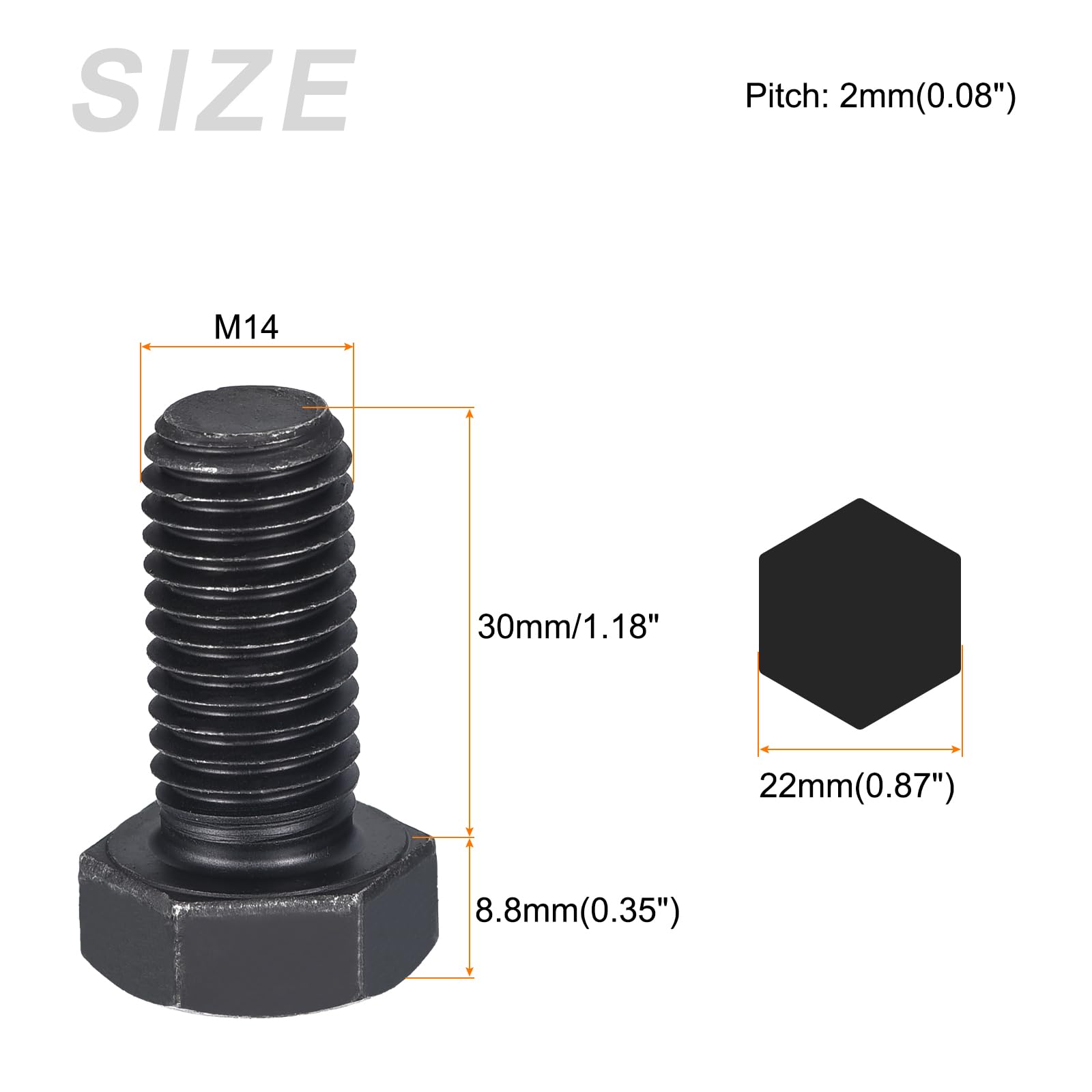 METALLIXITY Hex Bolts (M14-2x30mm) 4Pcs, 8.8 Grade Carbon Steel Fully Threaded Black Oxide - Image 2