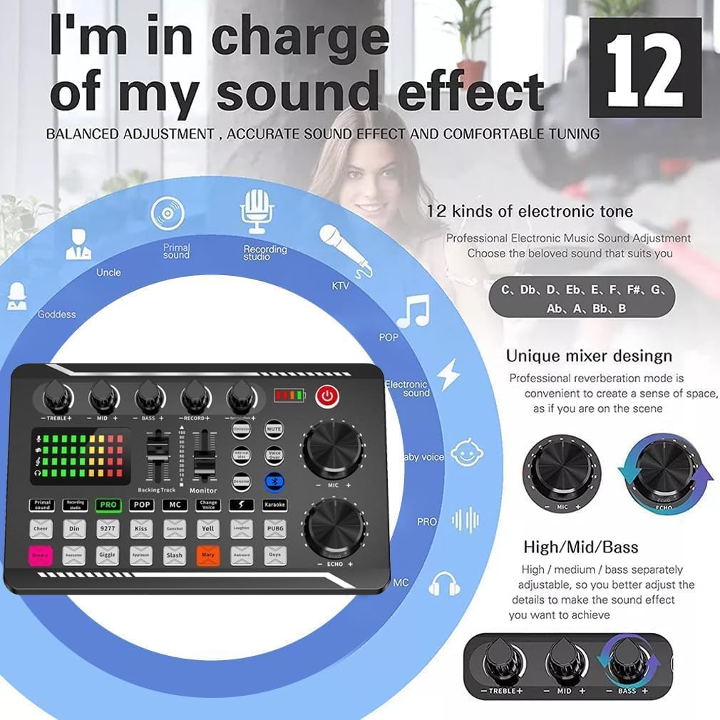 F998 Podcast Equipment Bundle, Audio Interface & BM888 Recording Studio Microphone, Professional Live Sound Card w/Dj Mixer Effects & Voice Changer for Live Streaming Gaming YouTube TikTok