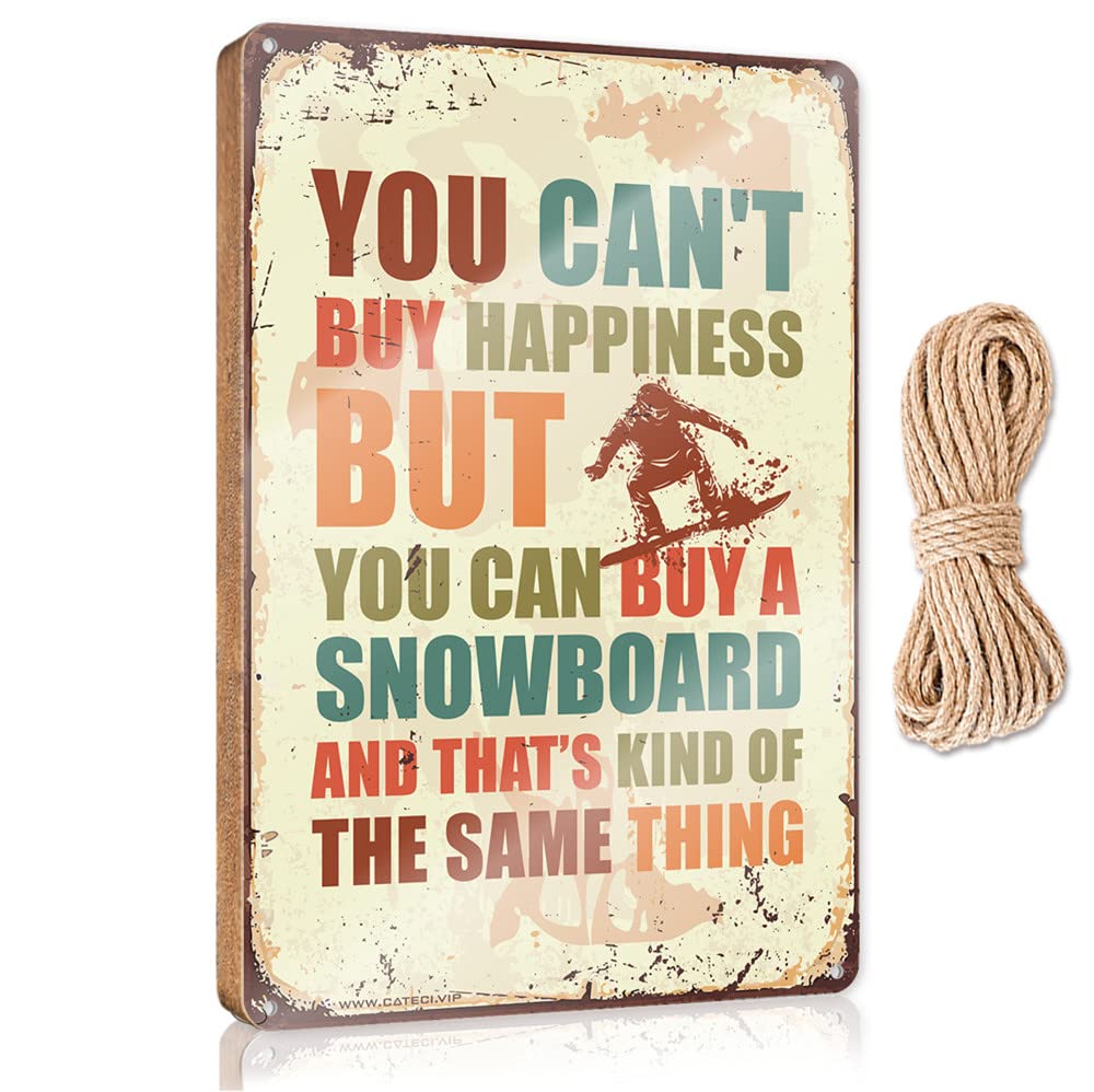 YYHLEH Funny Kitchen Wall Decor You Can'T Buy Happiness But Can A Snowboard Wooden Sign(23X35CM)