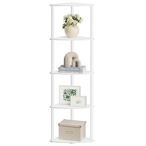 SONGMICS HOME Corner Shelf, Superfast Toolless Assembly, 5-Tier Corner Standing Shelf, Corner Shelf Stand, Living Room, Bedroom, Kitchen, 15 x 10.6 x 54.7 Inches, Snow White ULBC610W01 - Snow White
