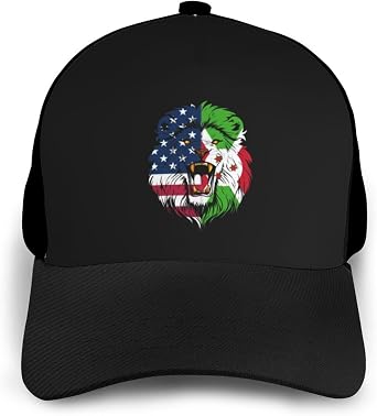Burundian USA Flag Burundi Lion Face Adjustable Baseball Cap for Men and Women, Colorblock Curved Brim, Soft Cotton Hat