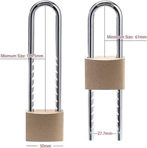Miniatura 2 de Candado de latón macizo, cuerpo de 2 pulgadas de ancho, cerradura para exteriores con grillete extraíble de longitud ajustable