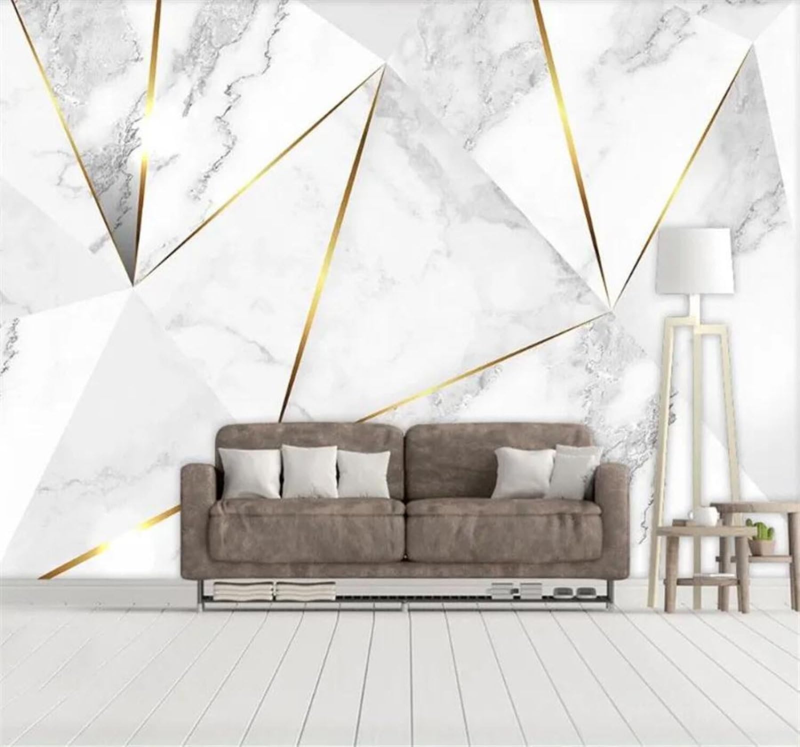 Tzxztt 400Cm×280Cm(B×H) Abstract White Marble Pattern Geometric Collage Modern 3D Wallpaper Premium Textured Silk Neutral Tones Material Ideal For Living Room Bedroom-400Cm×280Cm