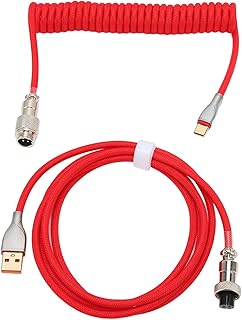 Mechanical Keyboard Cable, Double Sleeve Type C Coiled Cable with Detachable Metal Aviation USB C to USB A Mechanical Gaming KeyboardAviation Connector Cable Red