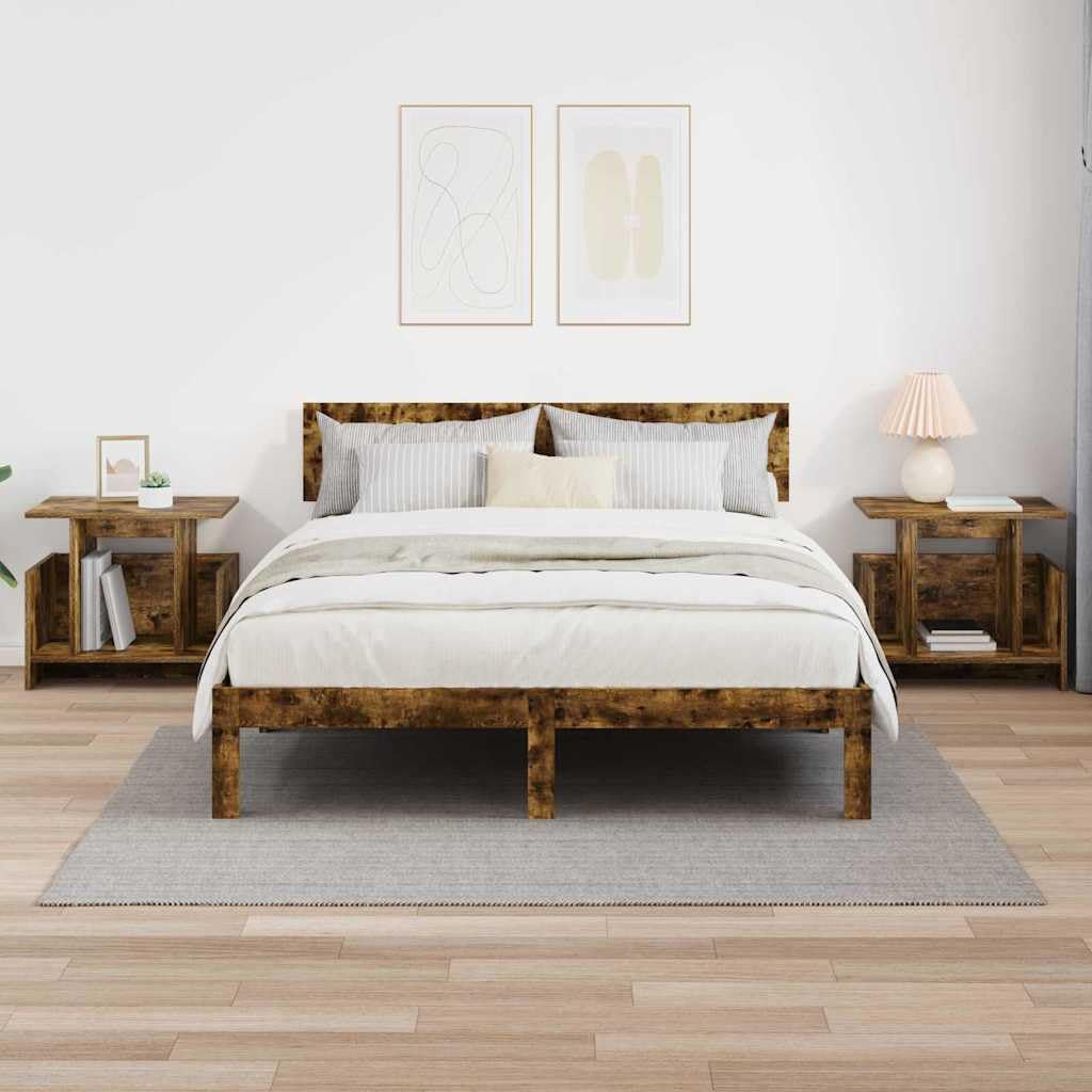 Set da 2 Supporti TV Moderni in Legno Ingegnerizzato Rovere Fumé | Consolle rettangolari salvaspazio per salotto, ideali per organizzare lettori e accessori media ordinatamente.
