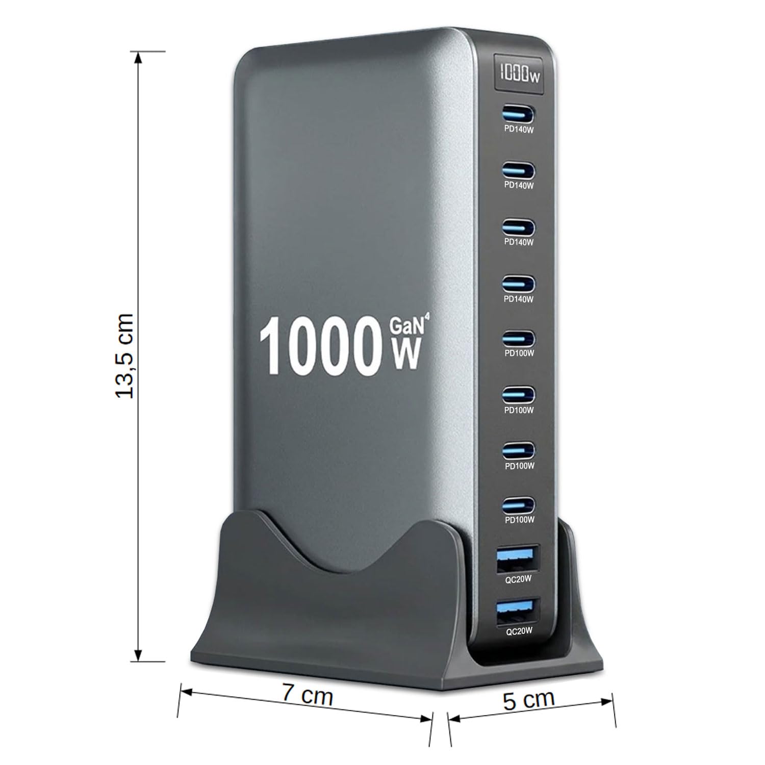 keepdrum GaN10 - Stazione di ricarica rapida USB, 10 porte, 1000 Watt