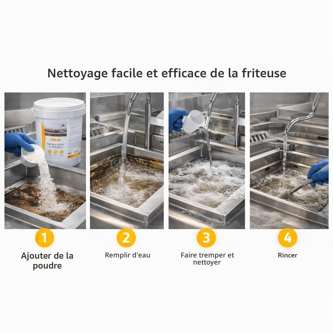 Puissant Détergent en Poudre pour Friteuse 10 kg – Orlav DPF+ – Nettoyant Cuisine Professionnelle – Élimine Graisses Incrustées et Résidus – Usage Restauration, Collectivités et Traiteurs