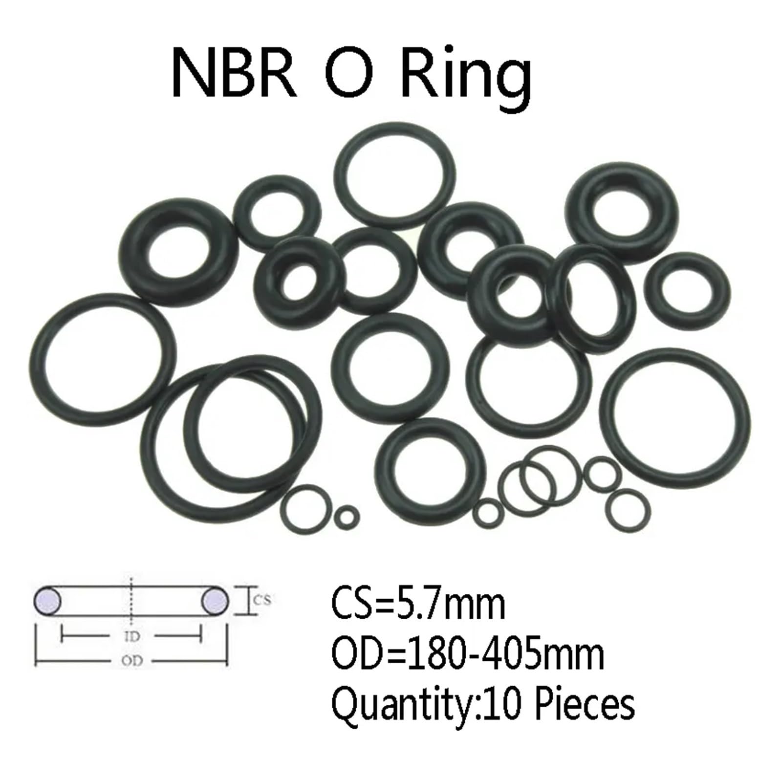 SSIMOO 10 Pezzi CS 5.7mm NBR Gomma O Ring Automobile Nero O-Ring Guarnizione di tenuta olio OD 180-405mm kindly(OD310mm)