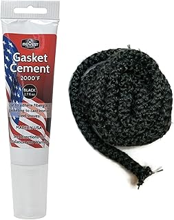 Midwest Hearth Wood Stove Replacement Gasket Kit – Made in USA Graphite Impregnated Fiberglass Rope Gasket & 2000°F Adhesive Cement for Woodburning Stoves (5/16" x 84" Rope)