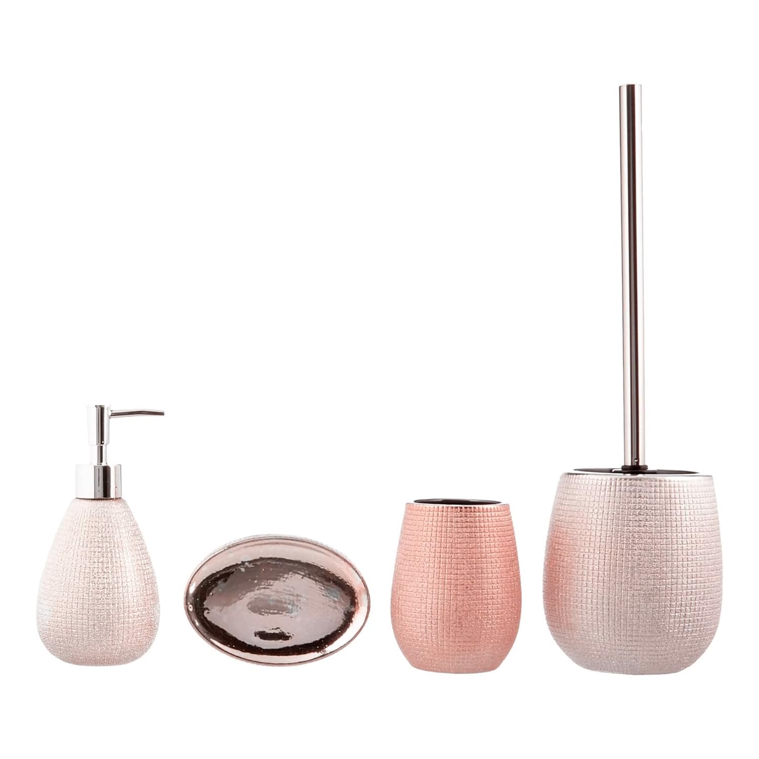 Avilia Kit Accessori da Bagno in Ceramica Oro Rosato - Set Toilet 4 Pezzi, con Dispenser Glitterato, Portaspazzolino, Portasapone, Portascopino
