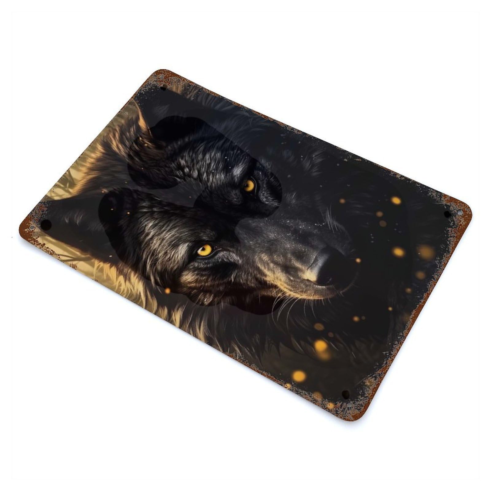 Black Wolf Hunter Vintage Rust Metal Sign 11.8"x7.9", for Pub, Kitchen And Man Cave Decor, Rustic Home Decor