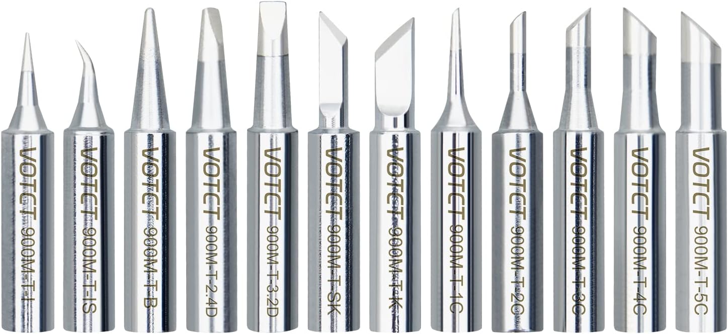 VOTCT12PCS 900M-T Soldering Iron Tips Replacement Kit for HAKKO 936,937,907 Atten, Quick,Ryobi, Aoyue, Yihua,Vastar,Sywon,Tabiger,SOAIY,X-Tronic Soldering Station, Solder Tips