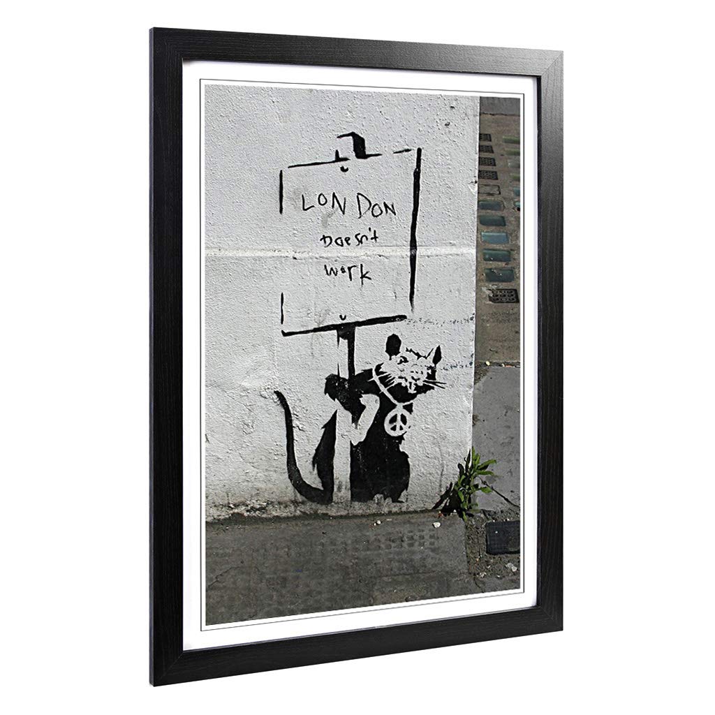 Big Box Art Framed Print of Banksy Rat Graffiti (1) Design | Wall Art Picture | Home Decor for Kitchen, Living Room, Bedroom, Hallway, Black, A2 / 24.5x18 Inch / 62x45cm