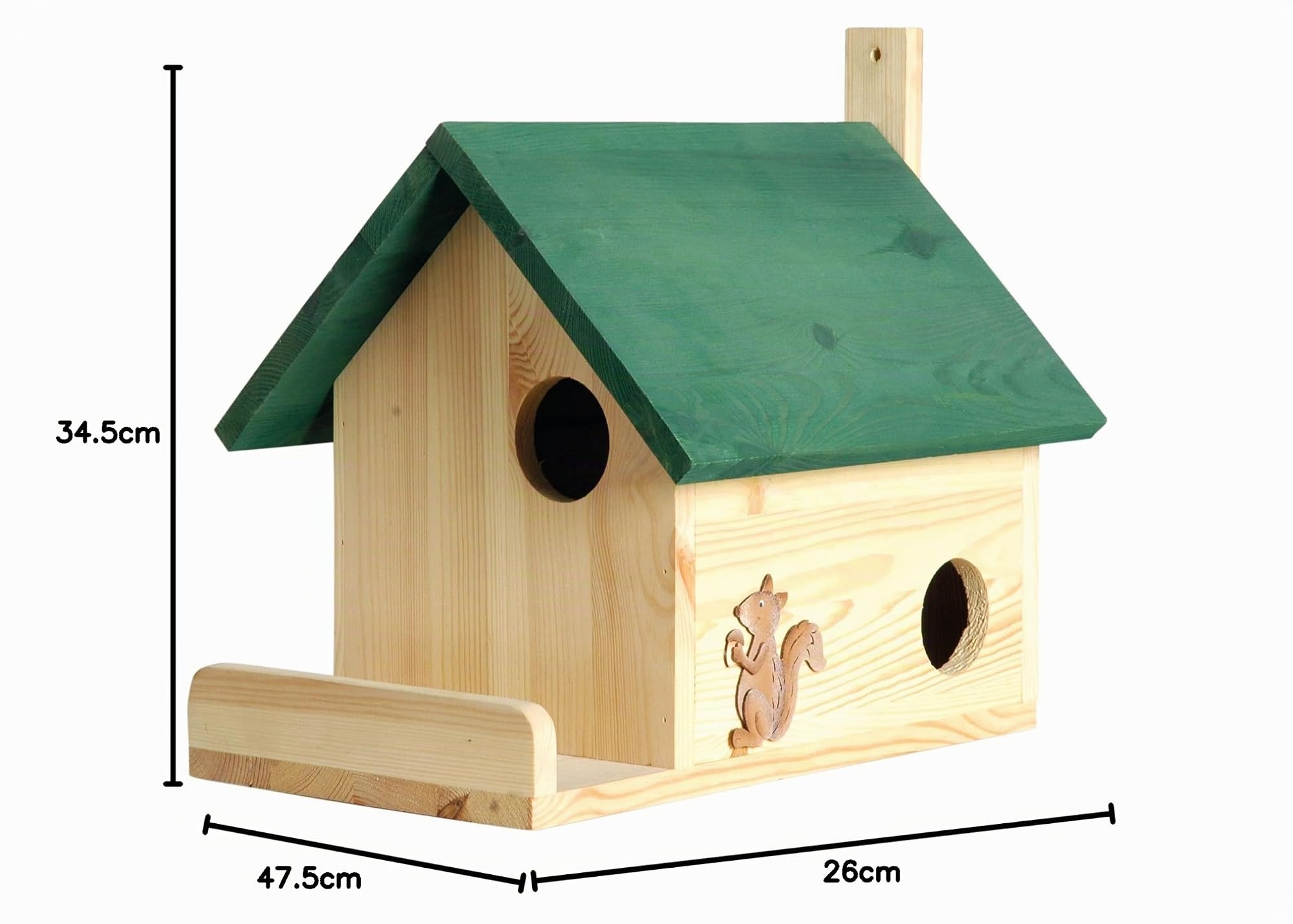 dobar® 22218e Eichhörnchenkobel - Schlafplatz für Eichhörnchen - Eichhörnchennest aus Massivholz - Überwinterungsstation zum Aufhängen - 26 x 47,5 x 34,5 cm - Grün