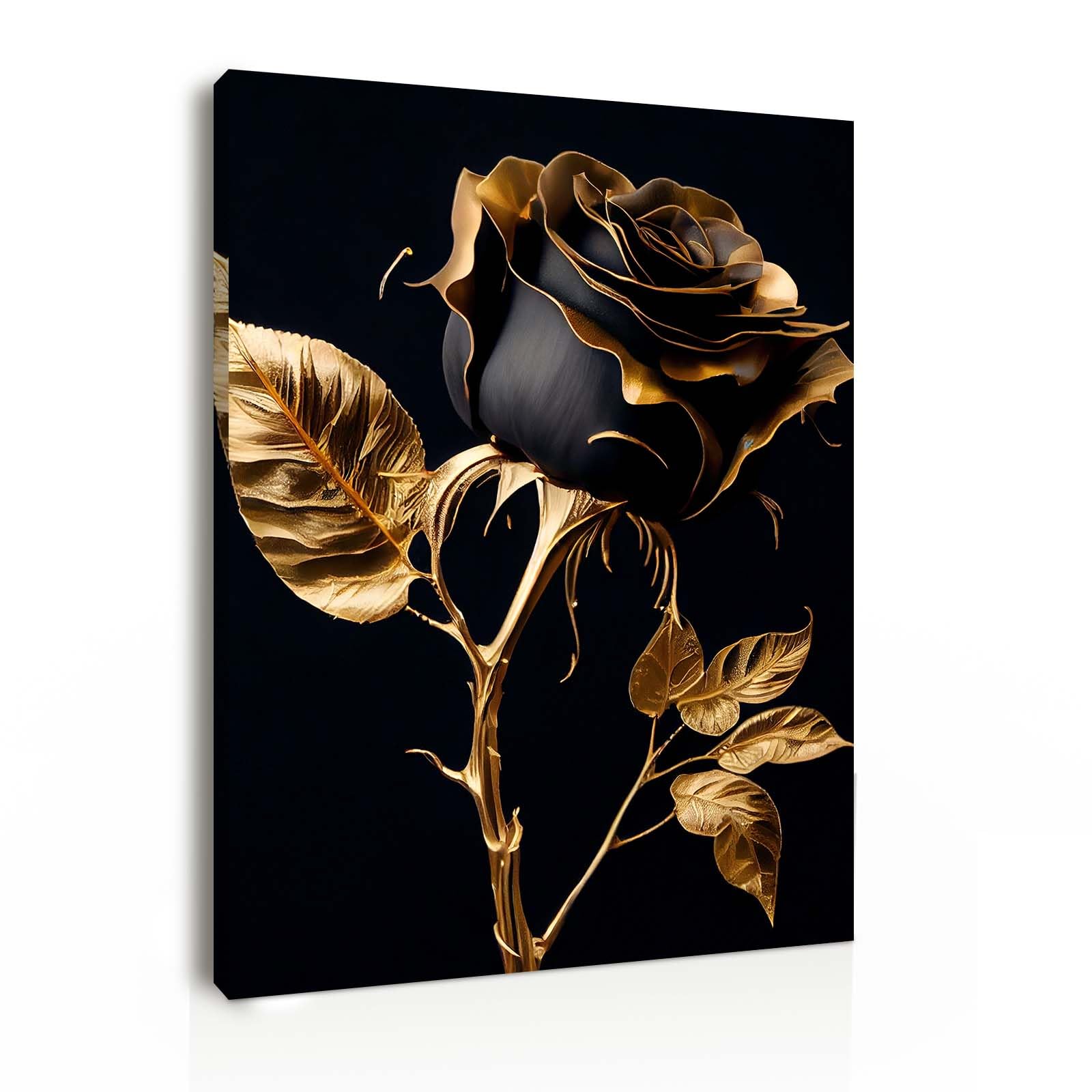 Galmcook Framed Canvas Wall Art 16 x 20 inch Black and Gold Rose Modern Artwork Elegant Floral Wall Canvas for Living Room Bedroom Hallway Wall Decoration Prints with Hooks Magic Tape and Nails