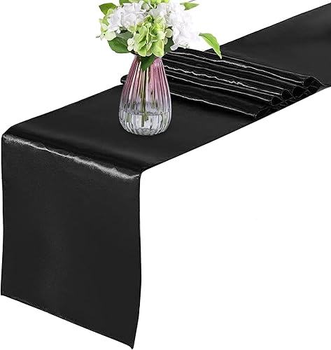 Miniatura 4 de Paquete de 6 caminos de mesa rojos, camino de mesa de satén de 12 x 108 pulgadas de largo, camino de mesa de seda y tela suave para bodas, fiestas,