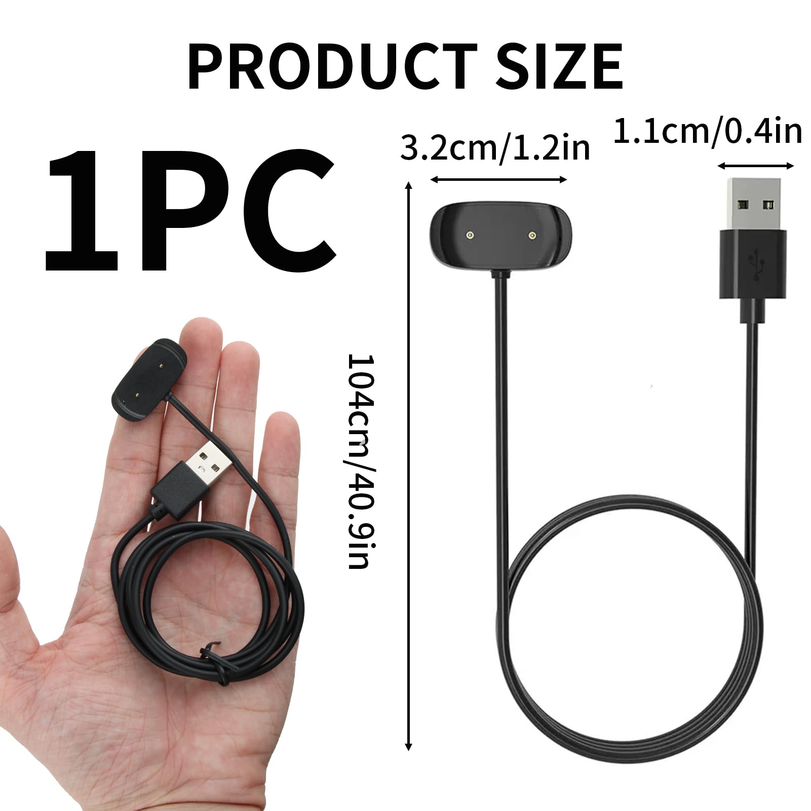 Câble de charge magnétique pour montre intelligente, protection contre les surintensités intégrée, 1 m, 5 V1 A, USB-A, accessoires de montre intelligente compatibles avec Amazfit T-Rex Pro/Bip