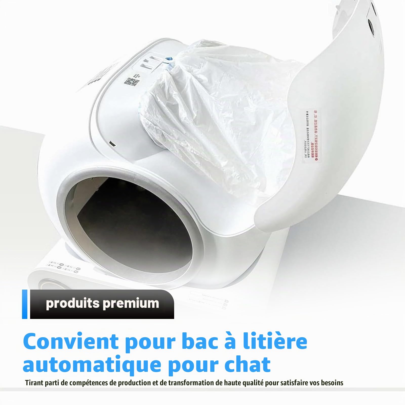 Lot de 160 sacs poubelle avec poignée de transport : sacs à litière pour chat étanches et autonettoyants avec cordons de serrage Sac à litière pour chat Sac à litière pour chat Recharge pour
