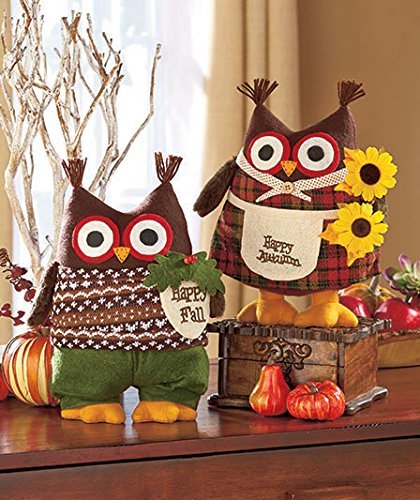 Happy Fall / Happy Autumn Plush Harvest Owl (Set of 2 - Boy & Girl)
