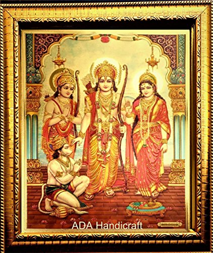 Image of ADA Handicraft Shree Ram Darbar Sita Laxman Hanuman Hindu Religious God Wood Photo Frames for Wall, Pooja Rooms (35 * 25) cm