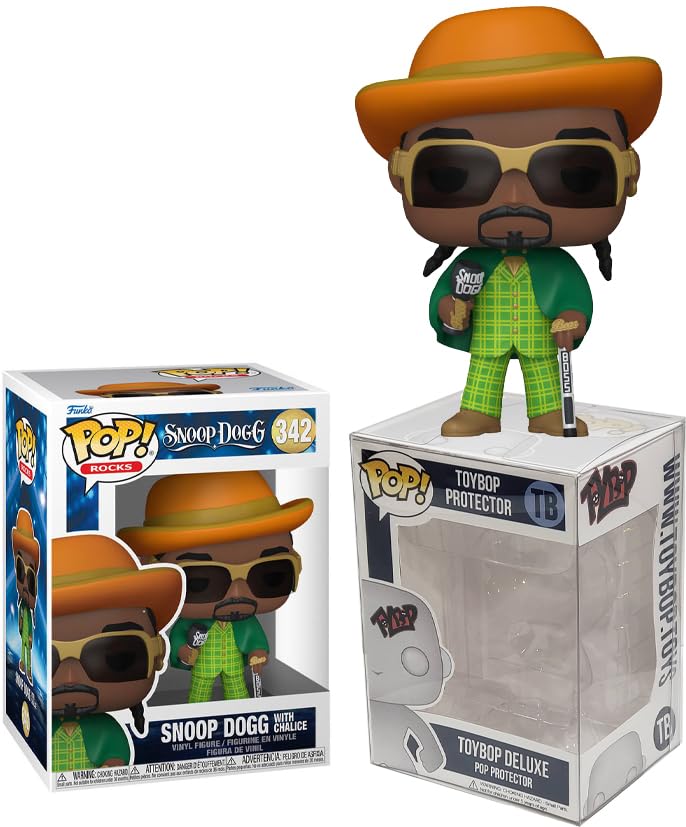 Funko Pop Snoop Dogg + Protector: Pop! Rocks Figura de vinilo (juego de regalo incluido con estuche protector de caja ToyBop para coleccionista) (Snoop Dogg con cáliz)