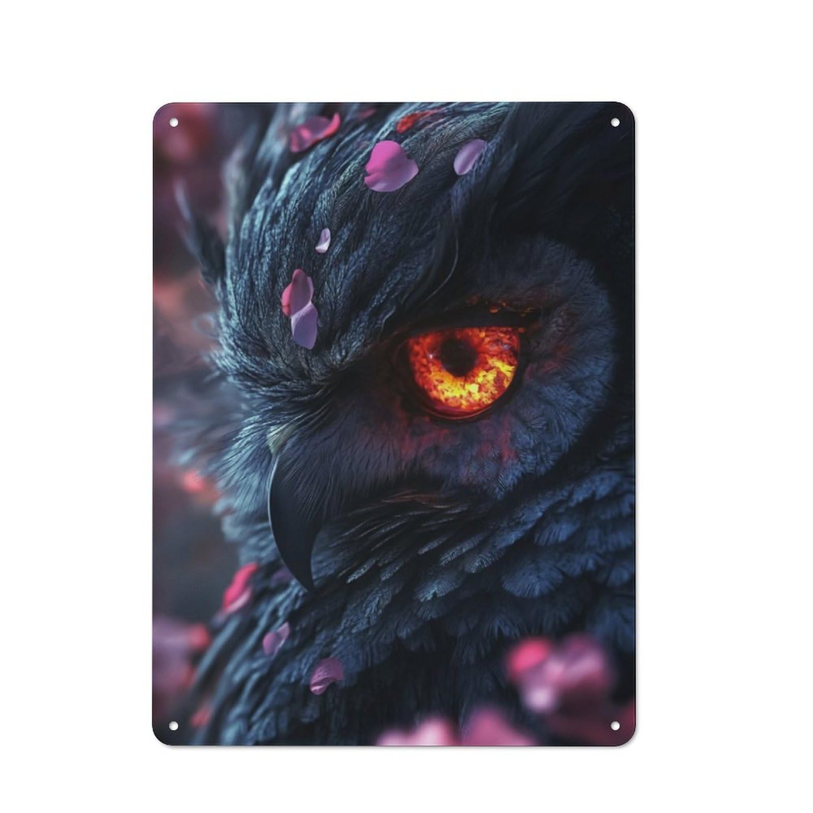 Junmoney Fiery Owl Close-Up Retro Retro Metal Sign 40X30cm Featuring Garage Wall Decor For Garage, Hobby Room, Office Or Man Cave