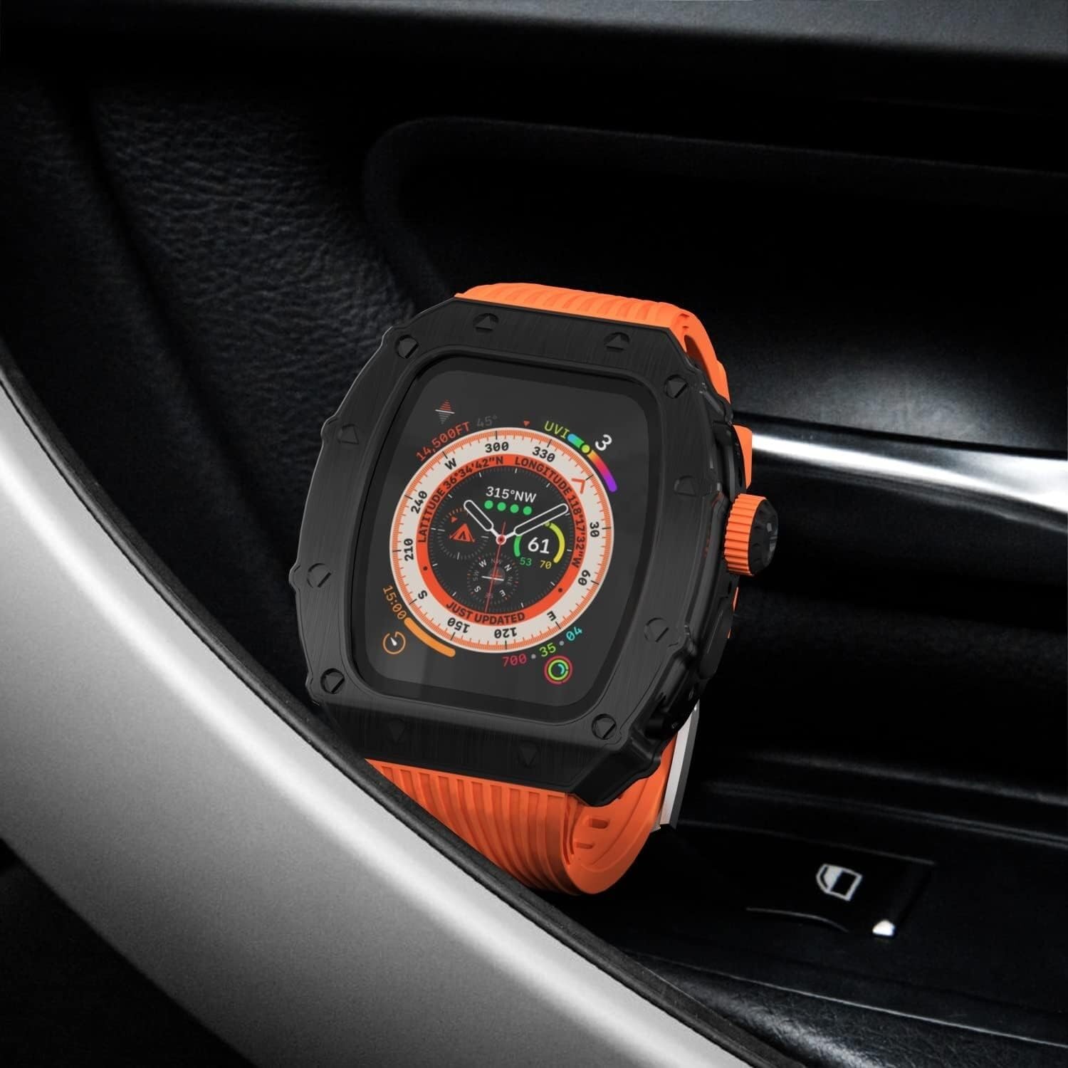 PURYN Wytrzymała obudowa zegarka ze stali nierdzewnej 316L paski silikonowy pasek, do Apple Watch 8 49 mm, styl RM mężczyźni kobiety metalowe ramki skręcona pętla silikonowy pasek do zegarka i etui na