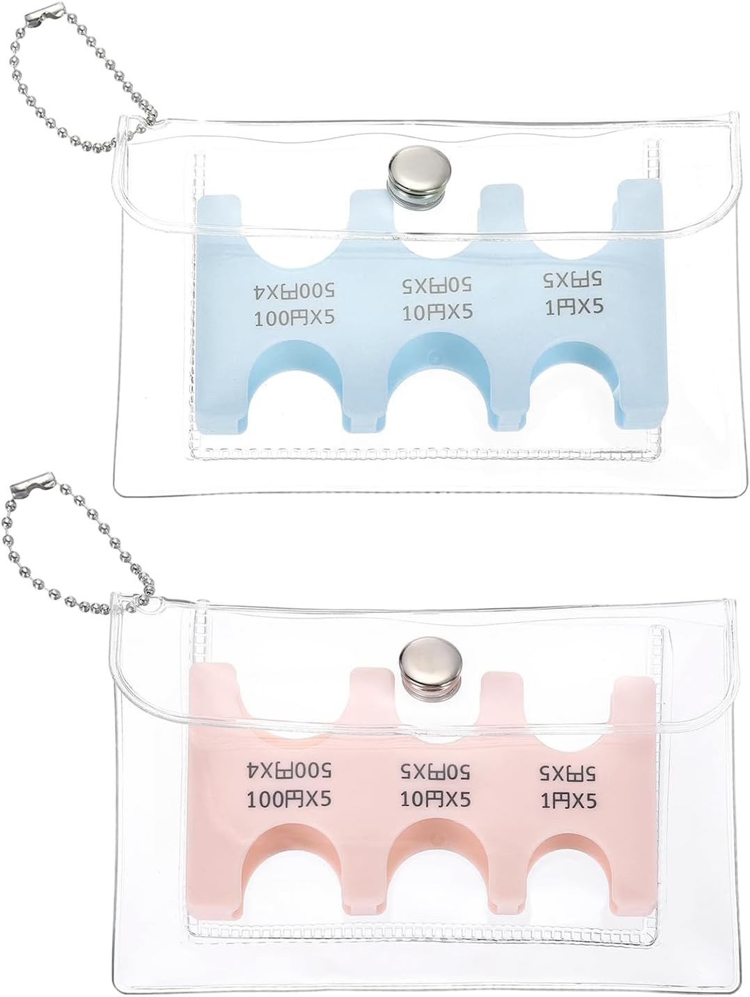 PATIKIL Japanese Coin Holder, 2 Pcs Portable JPY Coin Organiser Dispenser Hard Case Storage 6 Slots with PVC Pack for Japanese Yen Home Office Collection, Light Blue/Pink