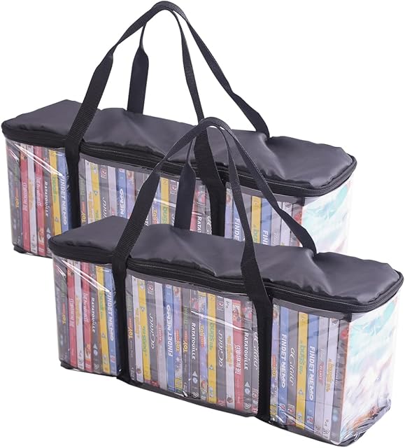 Imperius DVD Storage Bag(2 Pack),Portable Transparent PVC Media Storage, Each holds 40 DVD Solution,Clear Plastic Carrying Game Bag For Movies/Video/Games/Blu-ray/Music/Books