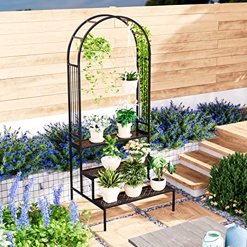 Arbuxzuy 3-Tier Metal Plant Stand Garden Arch Arbor Trellis For Outdoor Display Shelf Flower Pot Holder Storage Organizer Rack For Indoor Home,Patio Balcony Yard(Black, Rectangle) #TOP3