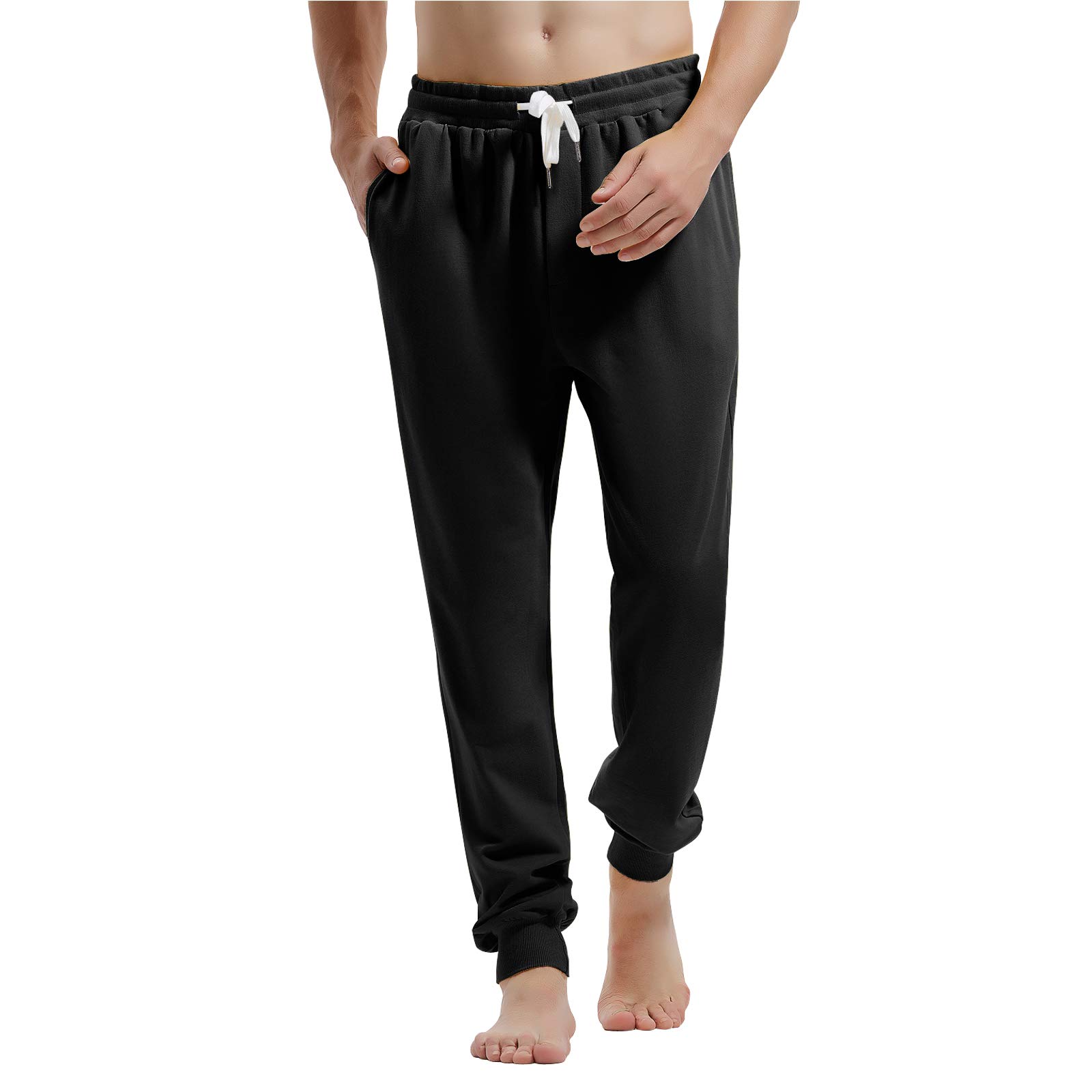 Amy Coulee Men's Casual Joggers Cotton Sweatpants Workout Athletic Pants with Pockets Drawstring Gym Running Pants, Black, Medium