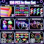 150PCS Glow in the Dark Party Supplies for Kids Adults, Light Up Party Favors with Light Up Glasses, Headband, Rings, 100 Glow Sticks Bulk Party Pack DIY Glow Necklaces Bracelets, Neon Party Supplies - Image 2