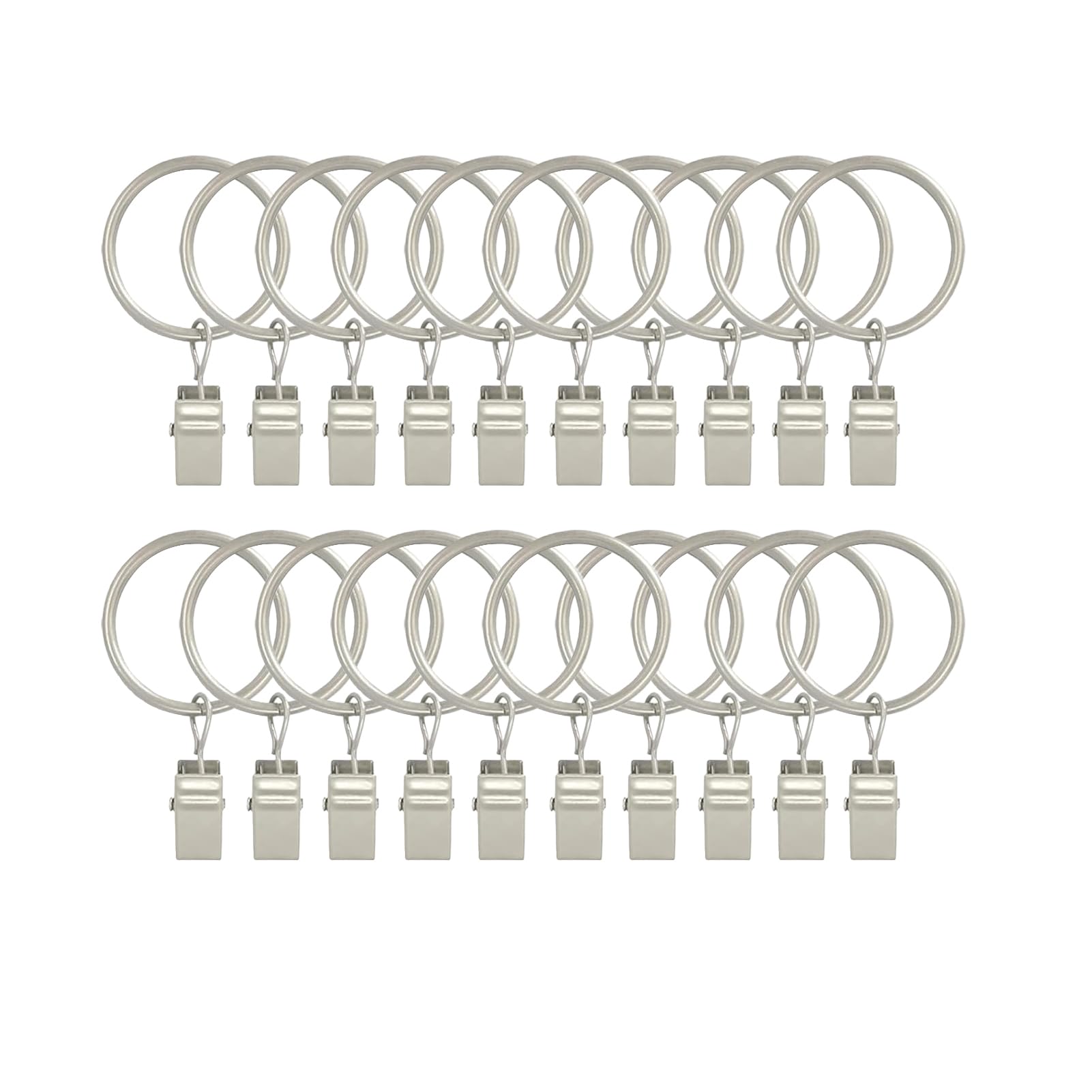 ZMD 20 Pack Metal Curtain Rings with Clips,Drapery Clips with Rings 1.5 Inch Interior Diameter Curtain Rod Clips Hooks Decorative Windows Hanging Curtain Hangers, Silver