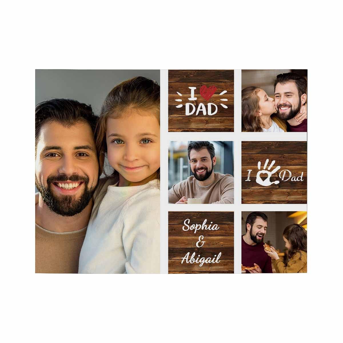 InterestPrint Custom Photo Collage Frame with Name Picture for Dad, I Love Dad,Palm Pattern Personalized Daddy Desk Tabletop Photo Frame for Father's Day