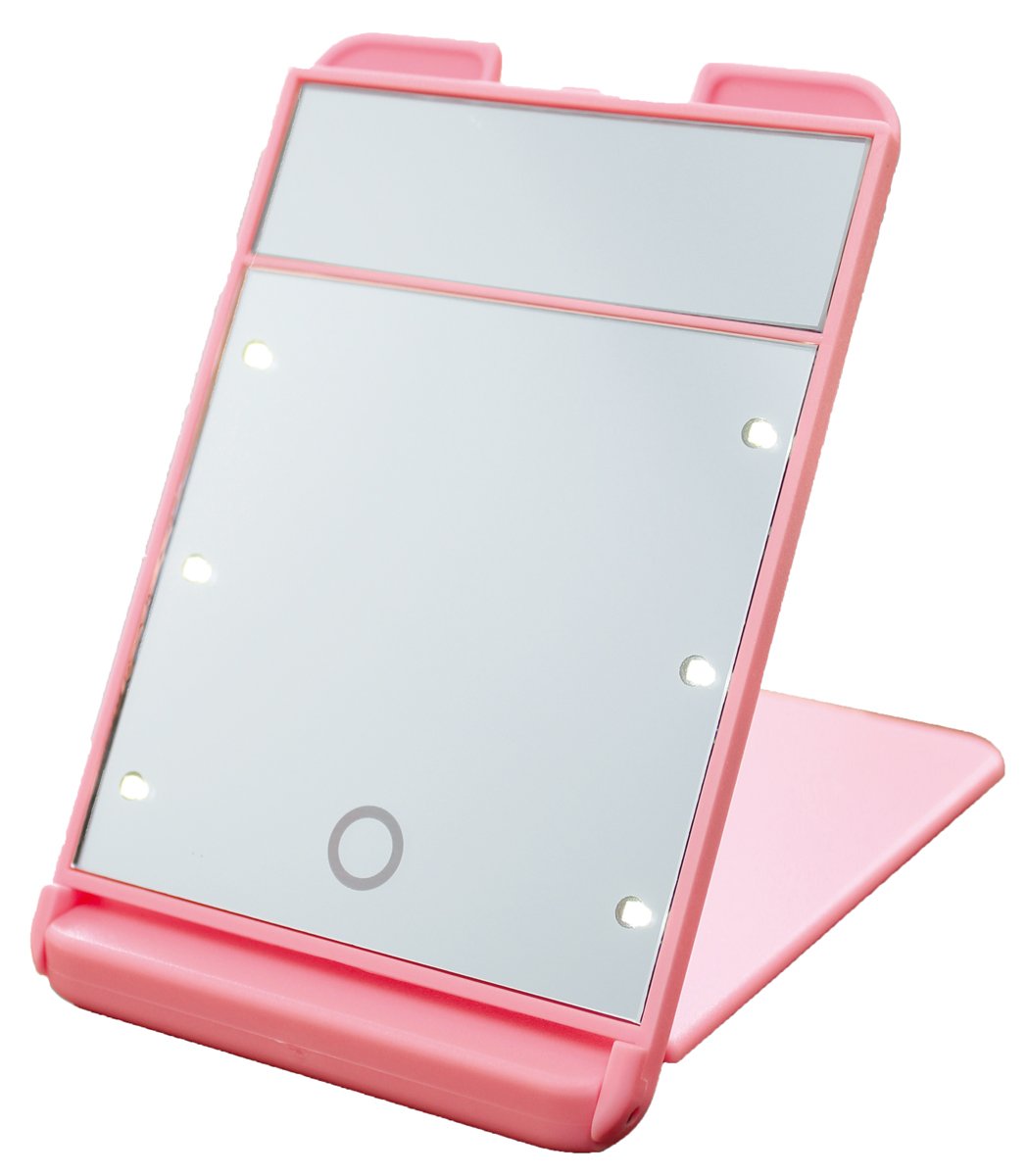 3倍拡大鏡付 LED コンパクト ブライトニングミラー タッチミニ YLD-1600 ピンク