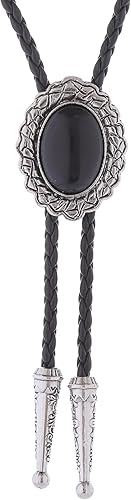 Absbolo Corbatas Bolo para hombres y mujeres, vaquero occidental natural triánguloredondo ágata negra piedra nativo americano corbata de cuero