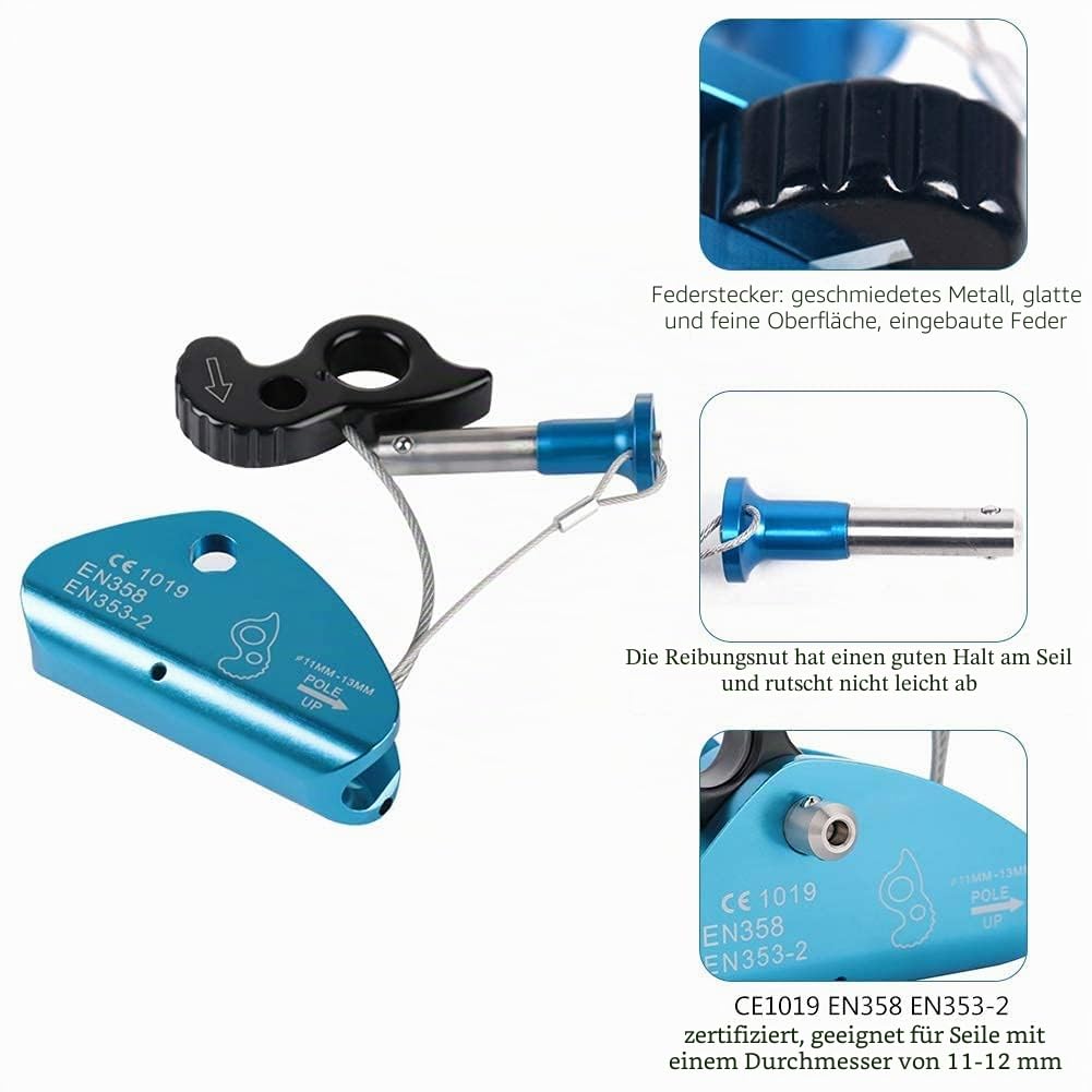 Alomejor Klettern Abseilgerät Selbstbremsender Stopper Bergsteigen Karabiner Seilklemmengreifer