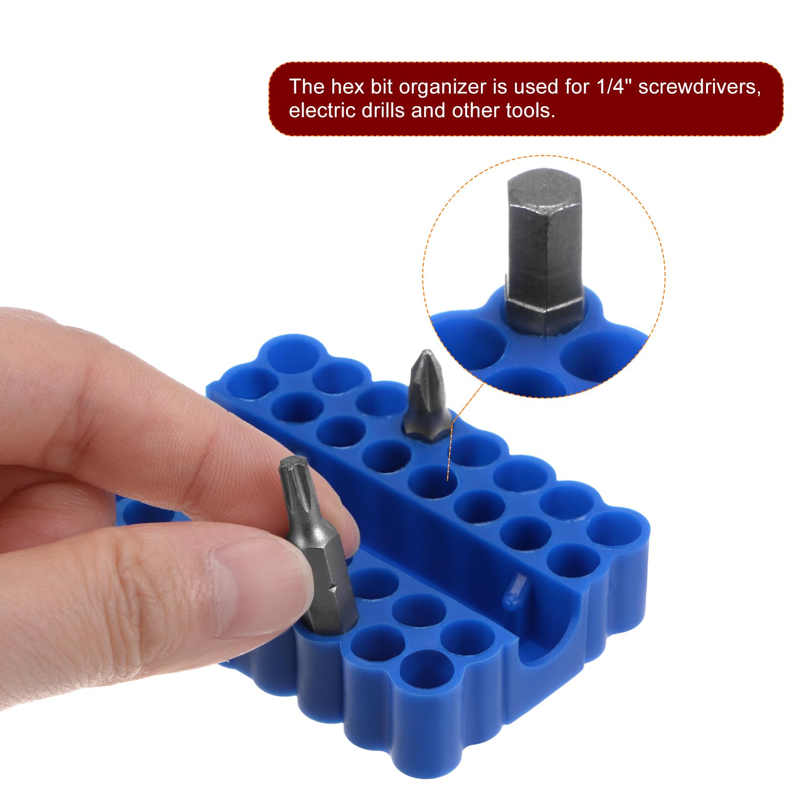 Porta Punte Per Cacciaviti 32 Fori 64x45x16 Mm – Custodia In Plastica Per Punte Esagonali 1/4", Organizer Da Banco O Cassetto
