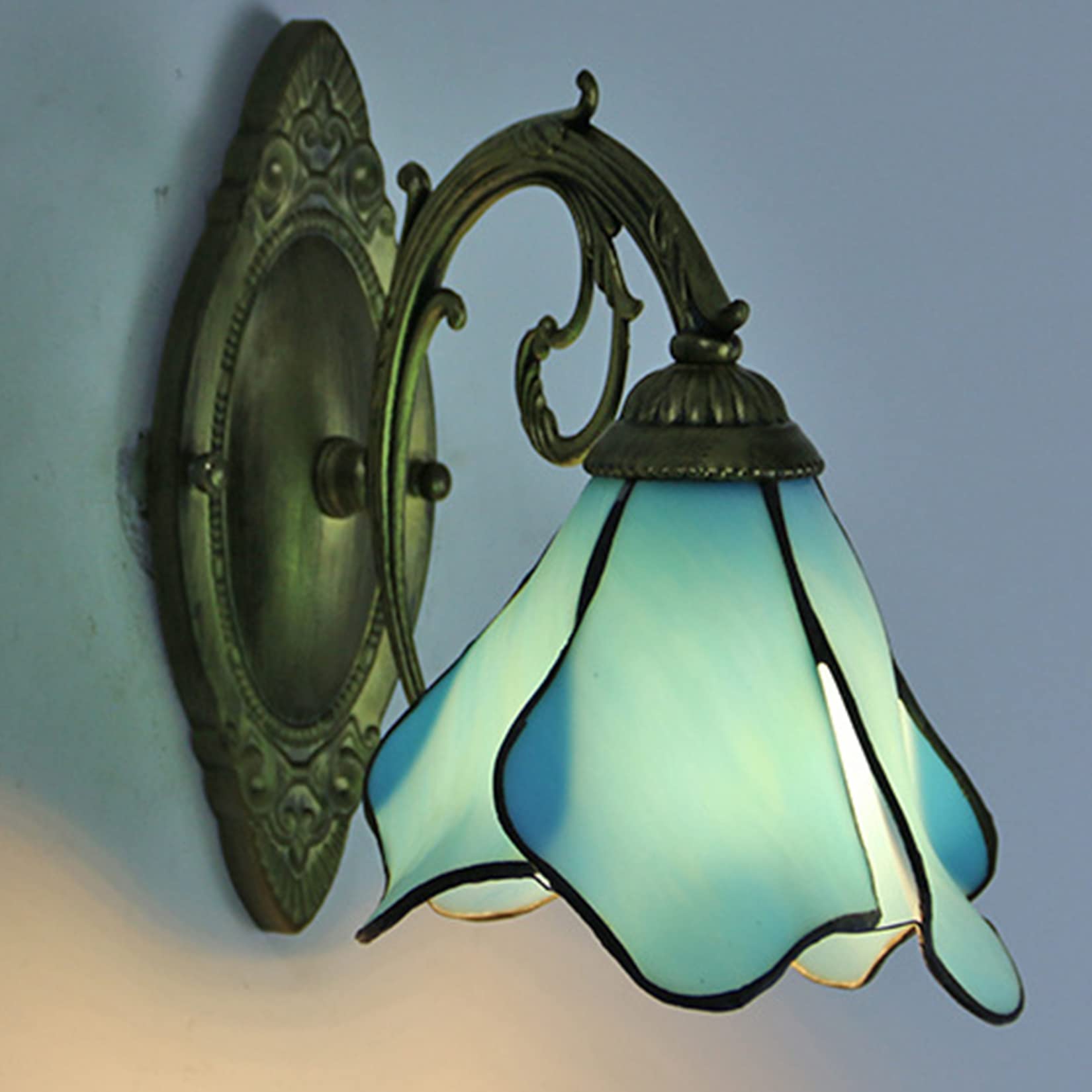 VGTLAKEX Wall Lights Sconces ﻿ Vintage Colored Glass Wall Sconce Tiffany Style Antique for Living Room Bedroom Corridor-Green Green(Green Green)