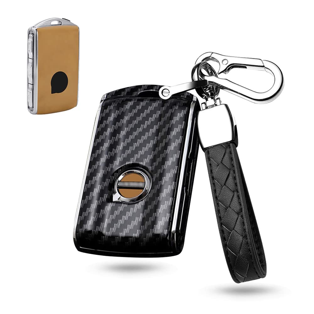 HIBEYO Smart Key Case Fits Volvo ABS Car Key Case Protective Cover for Volvo S80 S90 XC40 XC90 V90 V70 C30 (Keyless Go Only) Key Box Remote Key Fob Carbon Fiber Black