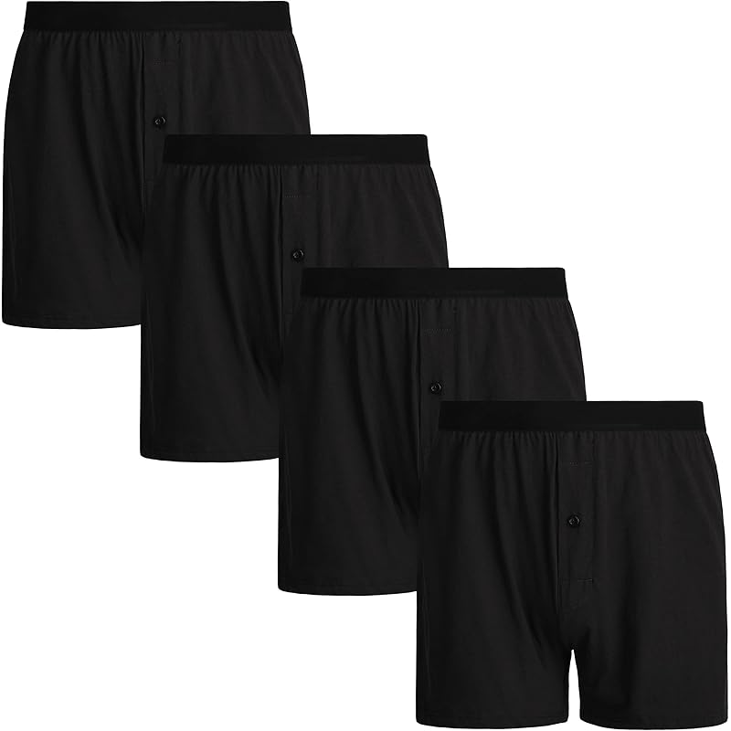 INNERSY Men's Cotton Boxer Shorts Knit Boxers with Soft Stretchy Waistband 4Pack