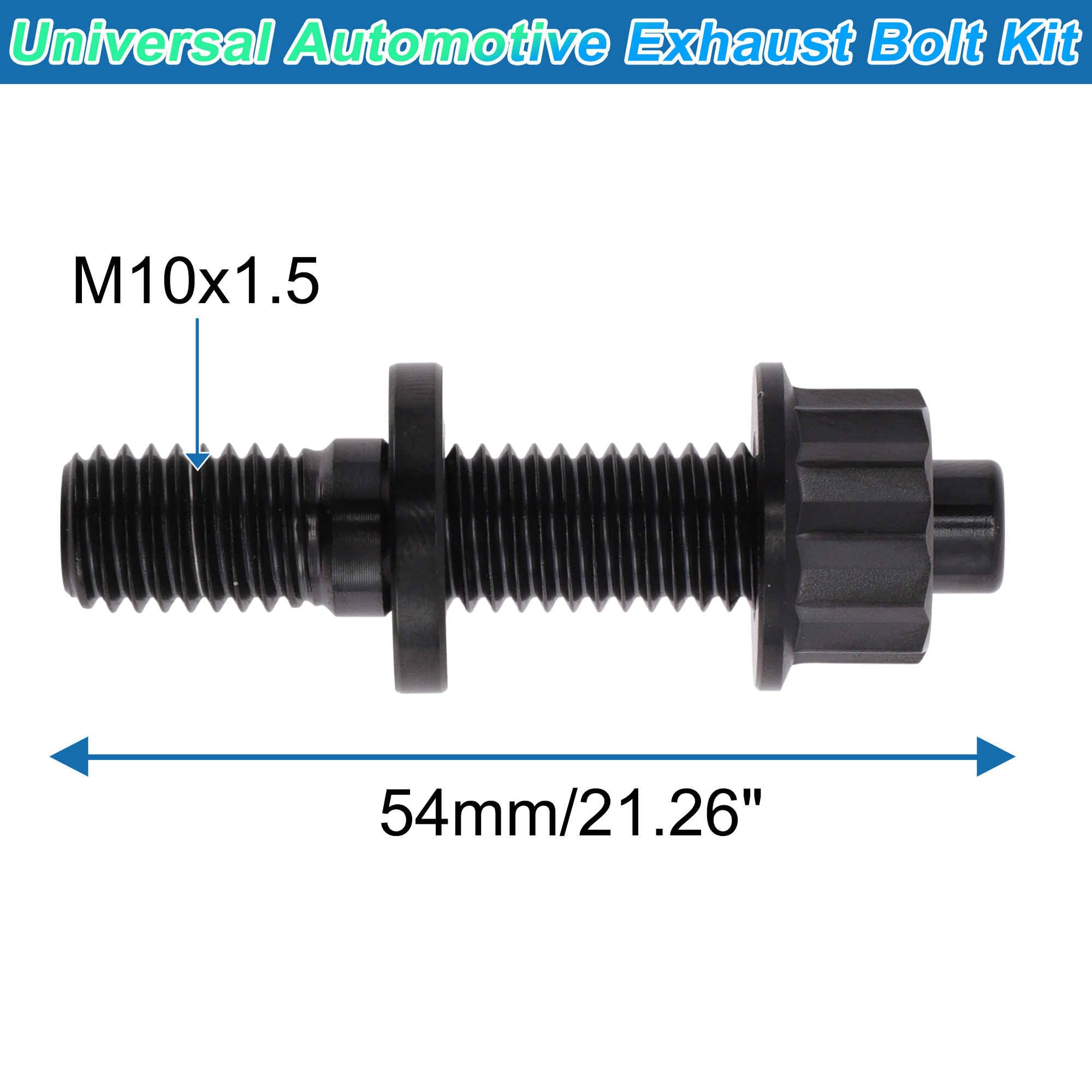 12 Set Viti Per Collettore Di Scarico In Lega Di Titanio M10x54mm Passo 1.5 Kit Viti Dado Rondella Nere