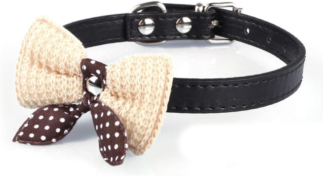 haoricu Pet Collars, Knit Bowknot Adjustable PU Leather Dog Puppy Necklace (Black)